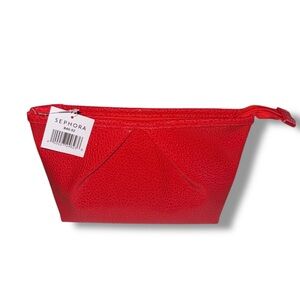 SEPHORA Textured Red Faux Leather Cosmetic Bag